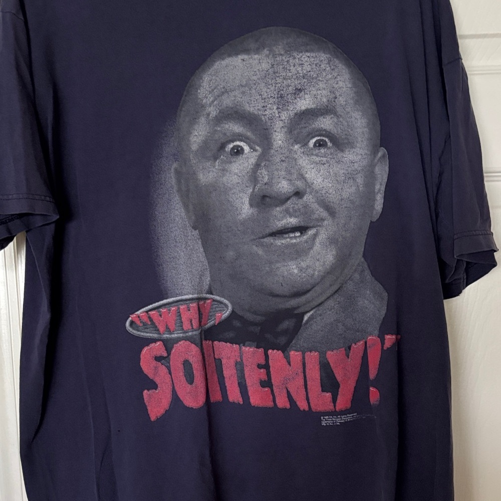 Vintage Graphic Navy Blue Three Stooges Men's T Shirt.